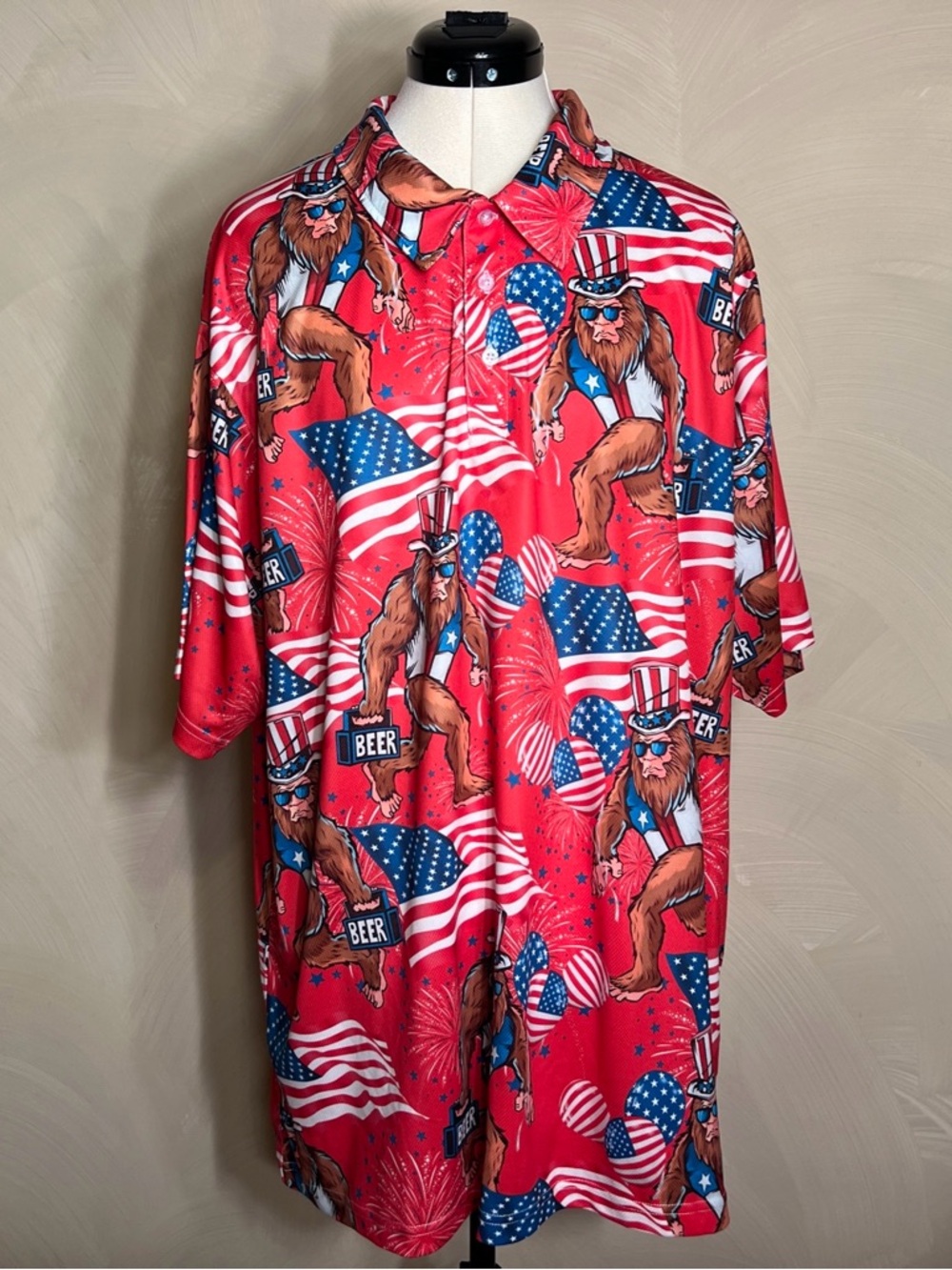 Bigfoot/Yeti/Sasquatch Mens USA Patriotic Flag Pullover Streetwear S/S Shirt|2XL